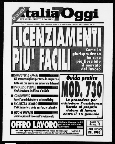 Italia oggi : quotidiano di economia finanza e politica